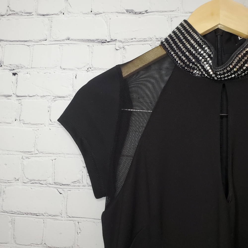 Bebe Black Crystal Mesh Mini Dress